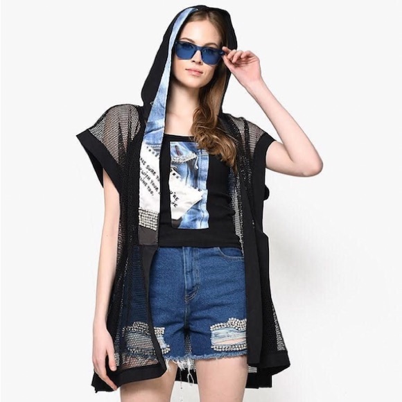 New NWT short sleeve black hooded jacket size M - Picture 3 of 14